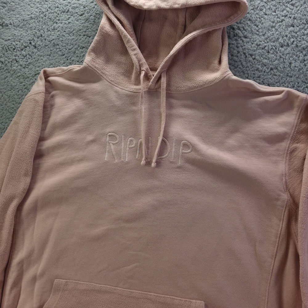 Ripndip Mens Embroidered Logo Pullover Hoodie Pink Cotton French Terry Large